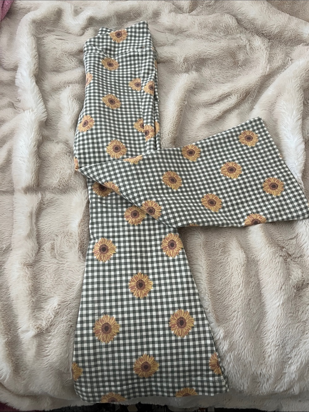 We The Free Green Gingham Sunflower Flare Pants